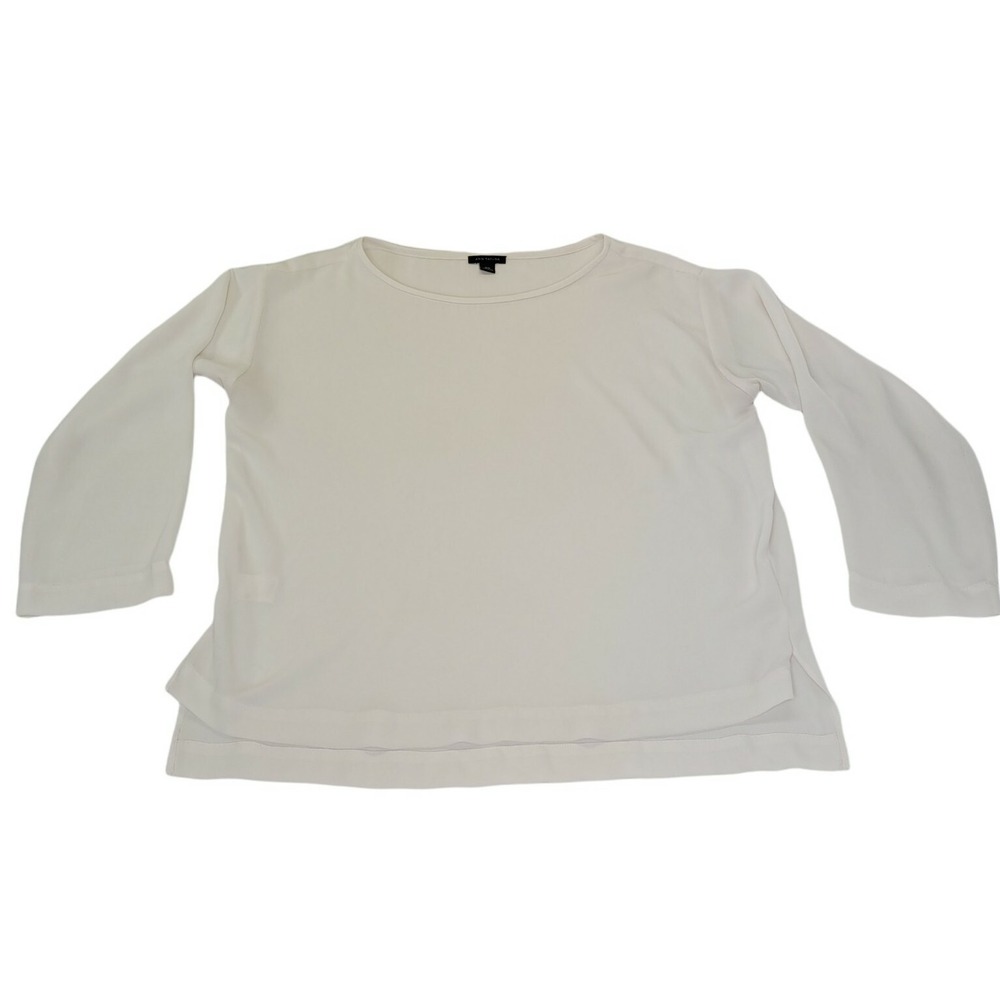 Ann Taylor Petites Womens XS Top Blouse Long Sleeve Round Neck White Shear